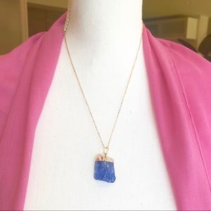Blue Crystal Quartz gold dipped Pendant Necklace